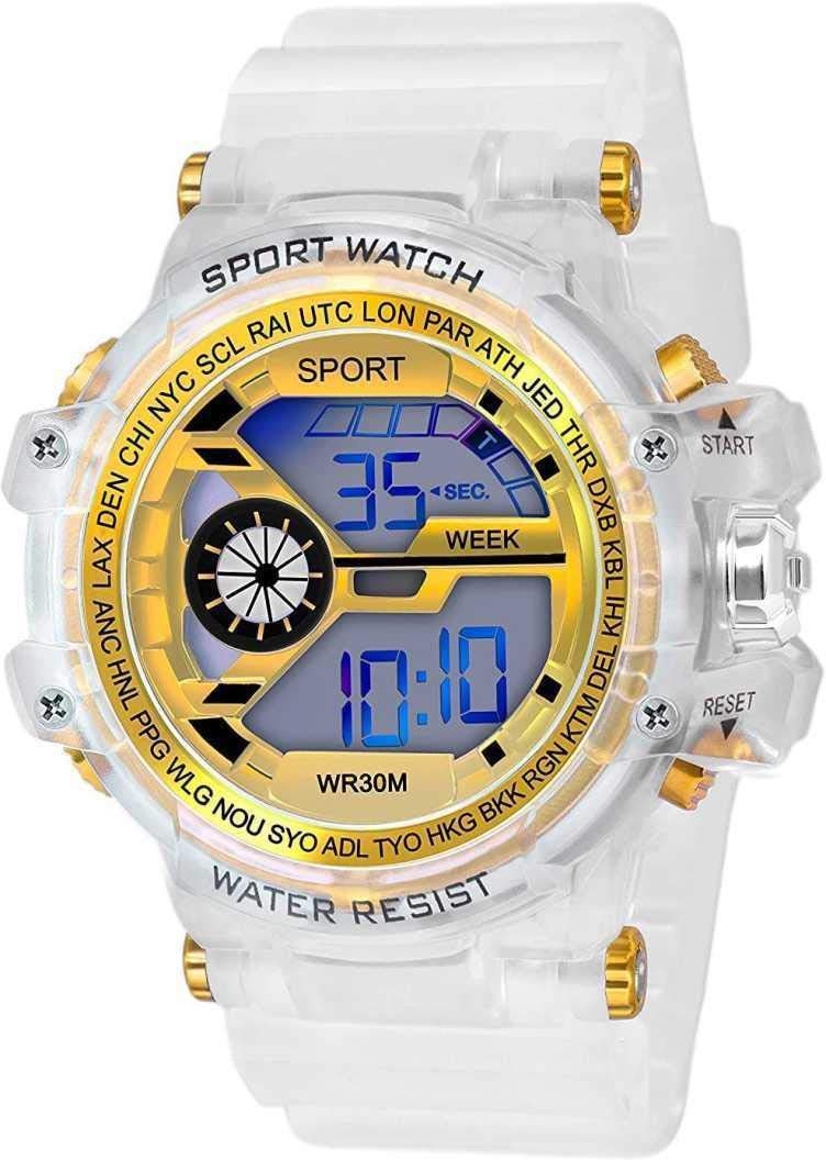 Acnos Rubber Premium Brand-A Digital Alarm Second Day Chonograph Shockproof Multi-Functional Automatic White Strap Gold Dial Waterproof Digital Sports Watch For Mens Kids Watch For Boys-Pack Of 1 (B091V5F35M) Amazon Price History, Amazon Price Tracker