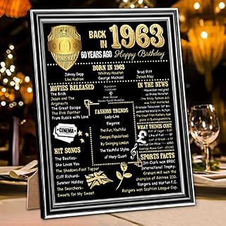 Benjia Back 1963 Poster Framed UK, Happy 60th Birthday Party Decoration Supplies 8x10 Inch Home Decor Card Gift 60 Years Old Birthday Wedding Poster For Men Women (Vintage, 8x10)