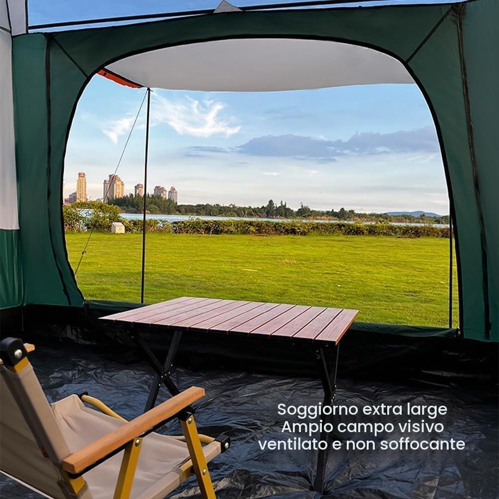 Tenda Campeggio 5-8 persone, 4 Stagioni Doppio Strato Tent Familiare Tunnel Zaino Copertura impermeabile Antivento pavimento cucito Attività All'aperto Viaggi