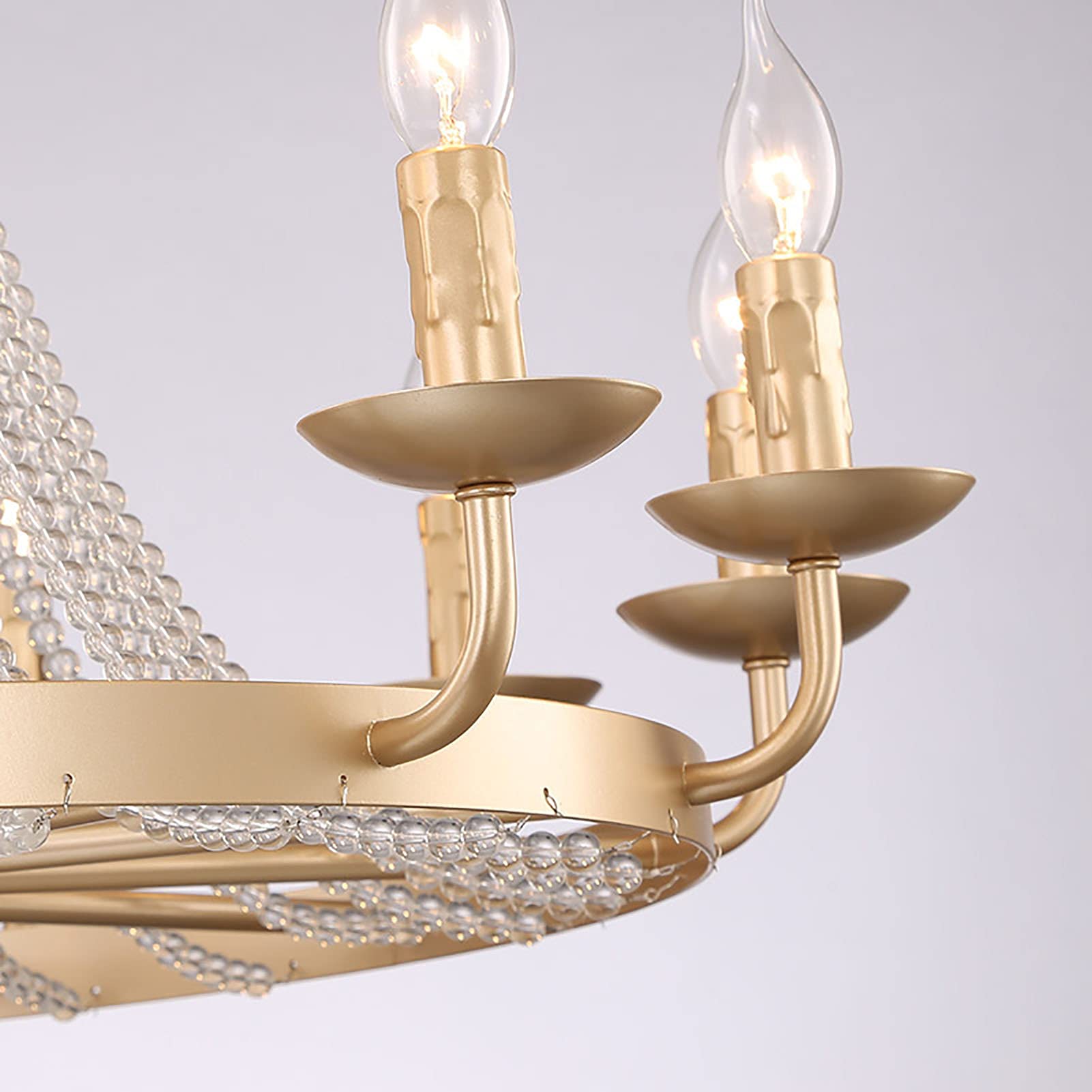 Américain Pays Bougie Lampe De Cristal,Pour Salon Salle à Manger Chambre Étude,Rétro Créatif Pastorale Éclairage,Chandelier De Salon,E14 Européen Rétro Lustre En Cristal-Golden. 100 * 58cm