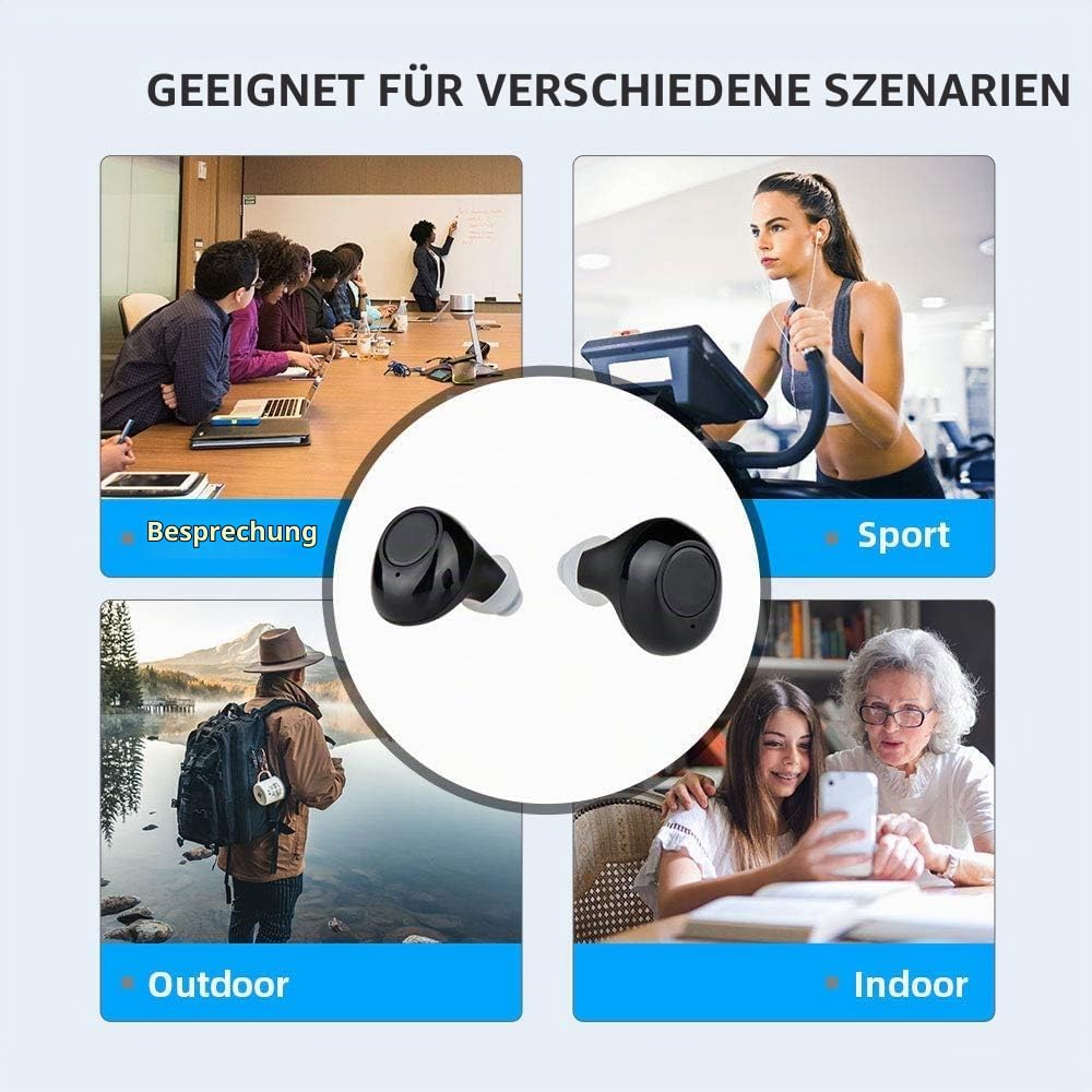 JINGHAO Sprachverstärkung Gerät für ältere Menschen - ITE wiederaufladbar - persönlicher Audioverstärker Hilfe zum Fernsehen und Sprechen(Schwarz)