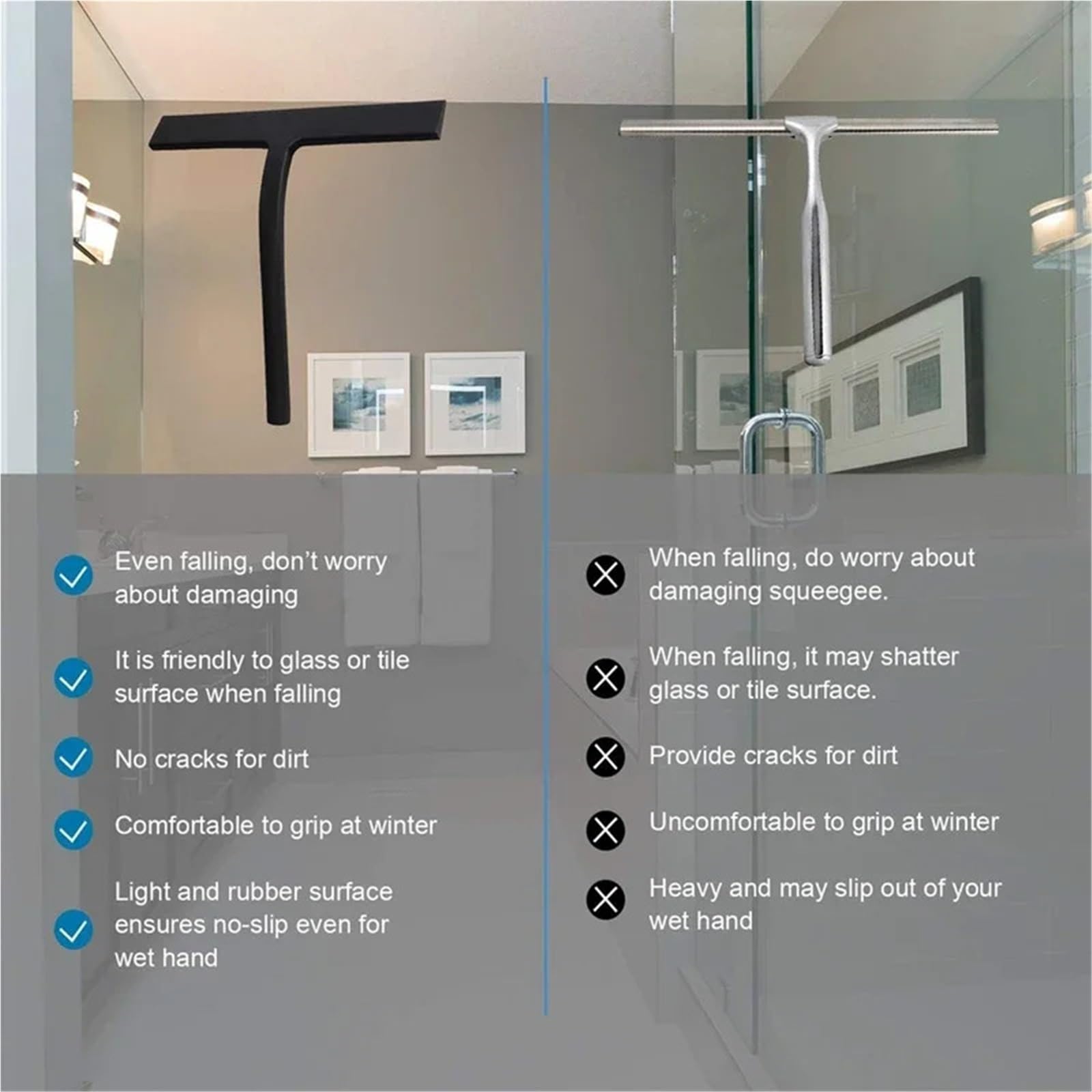 Duschabzieher Silikon-Rakel, streifenfreie Reinigung, Duschabzieher for Glas, Badezimmer, Duschtüren, Spiegel, Fliesen, Autofenster(Black with Holder)