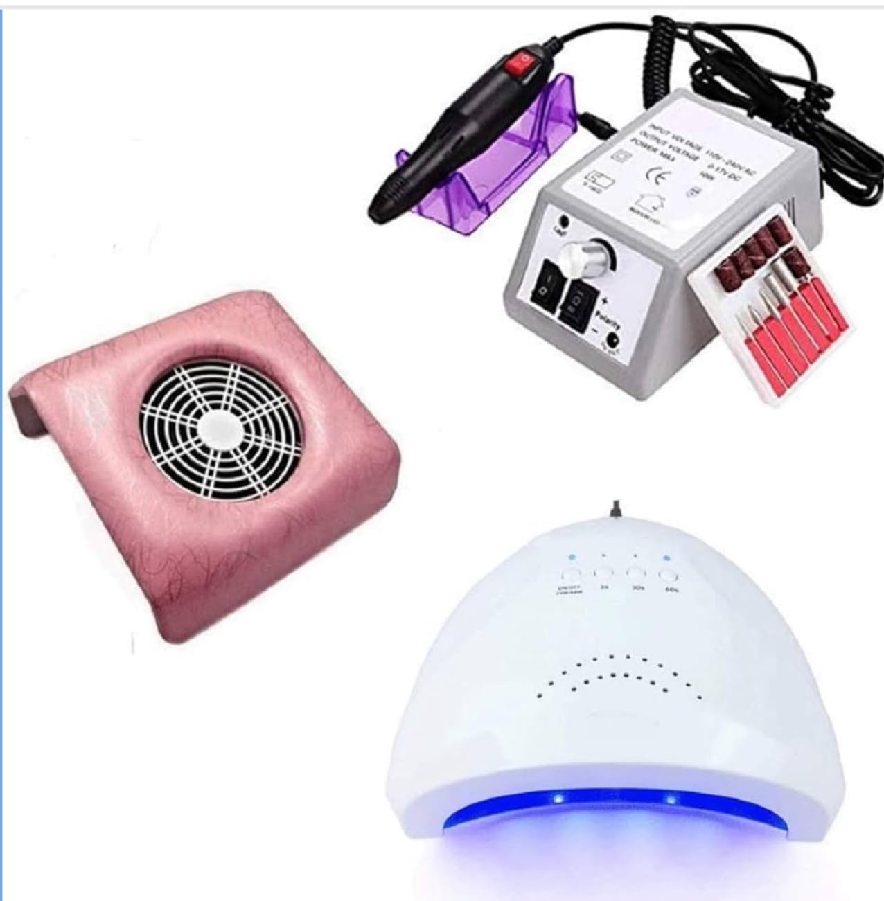 Bdit accessori Kit Ricostruzione Unghie Professionale UV Gel Lampada Unghie + Aspiratore Unghie Professionale + Fresa Unghie 20000 Giri