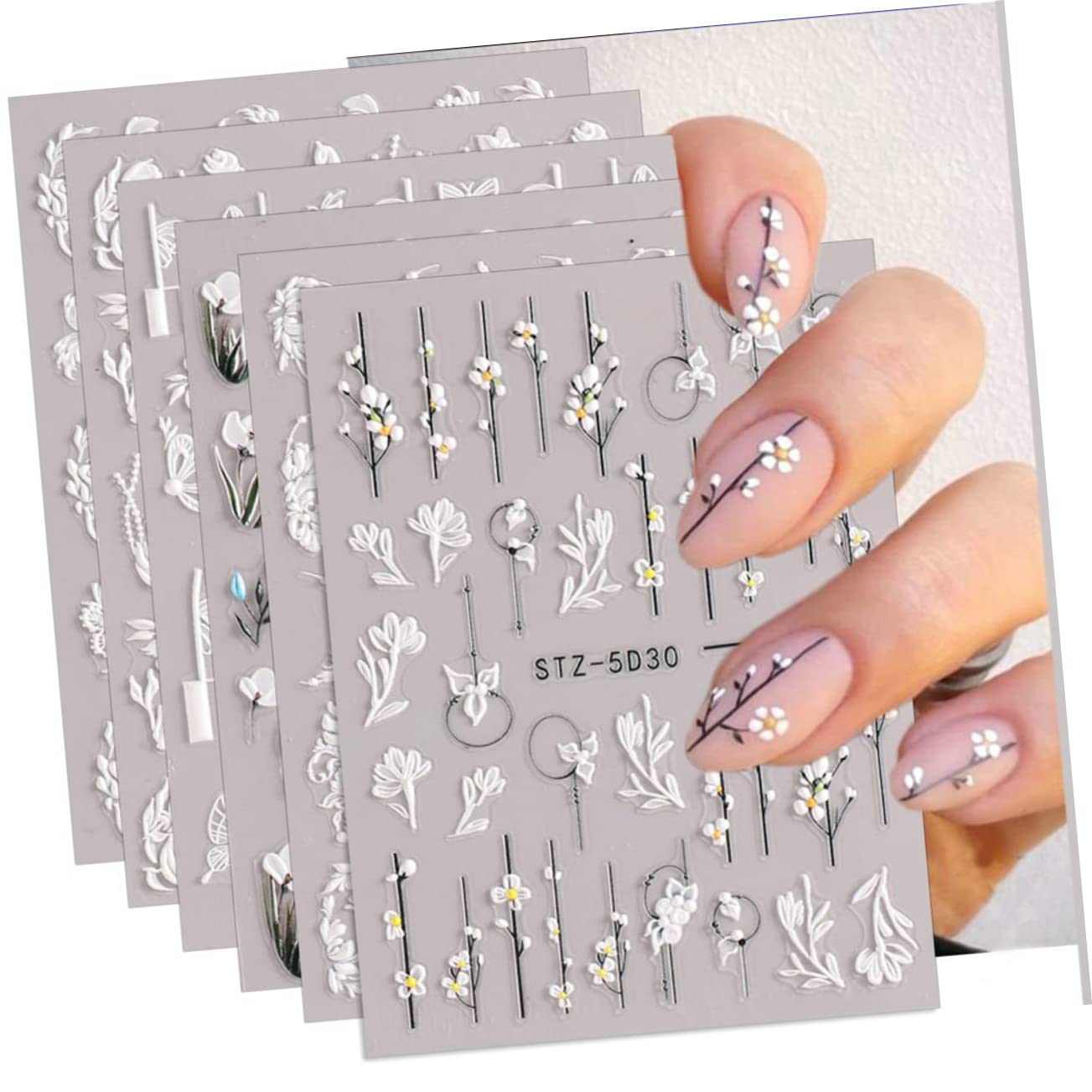 Healeved 30hojas Pegatinas De Flores Para Uñas Decoraciones De Relieve Autoadhesivas De Calcomanías Elegantes Para Arte De Uñas Para Uso Personal y Salones De Belleza