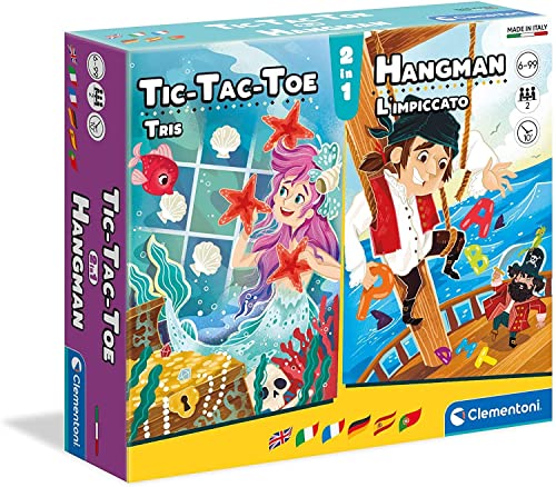 Clementoni 16304 Familienspiele – 2 in 1 Tic-Tac-Toe + Galgenmännchen, beliebte Kinderspiele, Brettspiele, kleine Spielesammlung für Kinder ab 6 Jahren