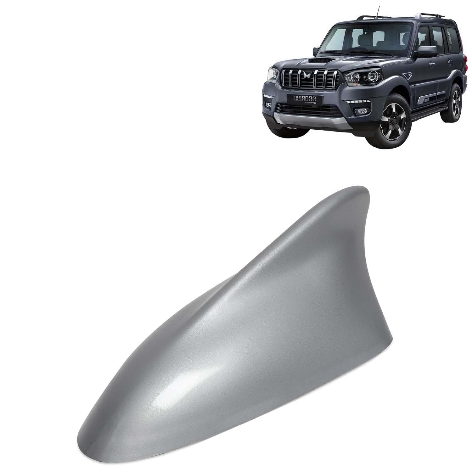 KINGSWAY Accessories Shark Fin Car Antenna Universal Size and Compatible with Mahindra Scorpio Classic Year 2022 Onwards, Car Radio FM AM, DIY Easy Replacement Original Car Antenna, Silver Color
