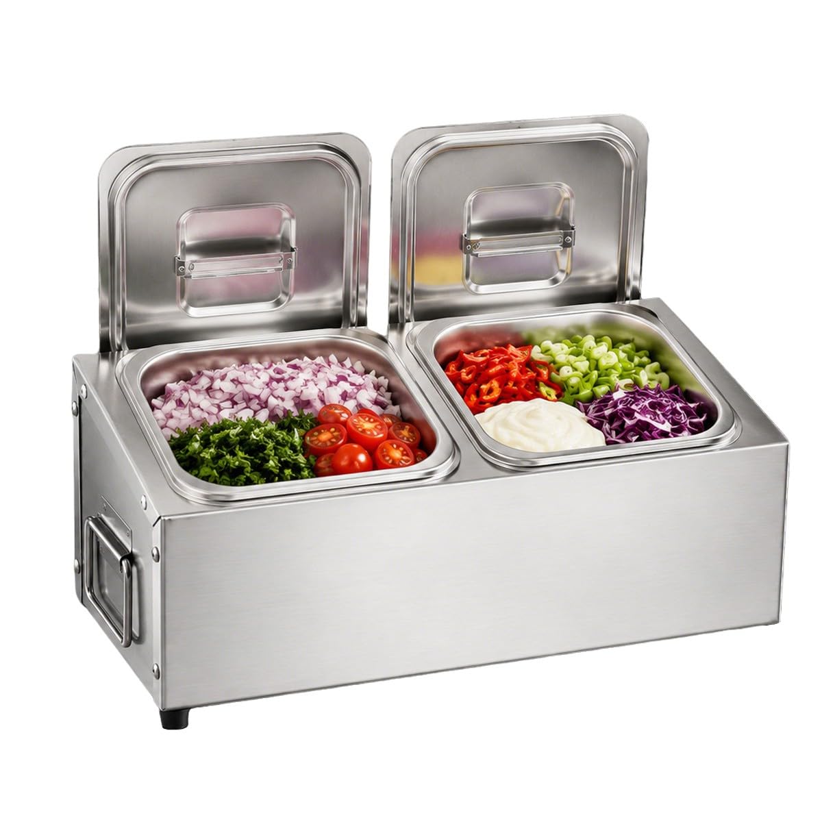 Bananaww Pizza Topping Station with Lids, Stainless Steel Compartment Removable Ingredient Containers, Pizza Topping Containers for Pizza Prep, Garnish, Sauce, Salad Bar