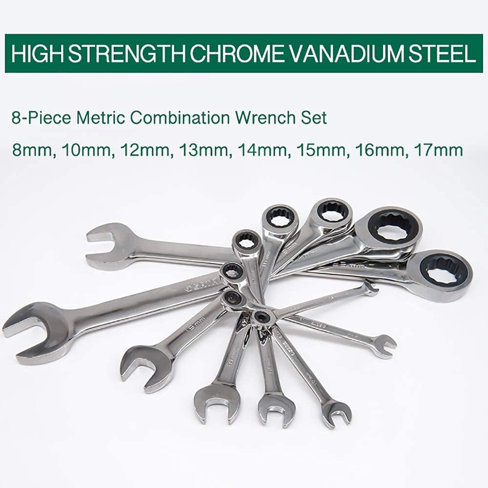 Super Big Clearance! CHUANRUI 8-piece Ratcheting Combination Wrench Set, Chrome Vanadium Steel, Metric, 8mm to 17mm, with Carrying Pouch