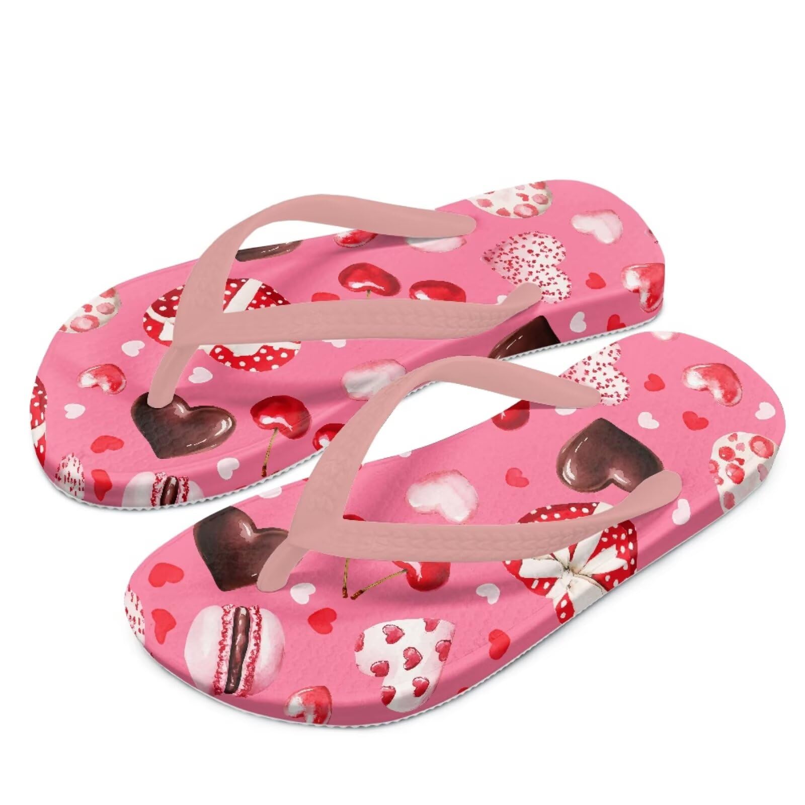 Watdotory Boys' Beach Sandal Pink Heart Chocolate Print Trendy Slip-on Flip-Flop Sandals for Swim Pool Size 11
