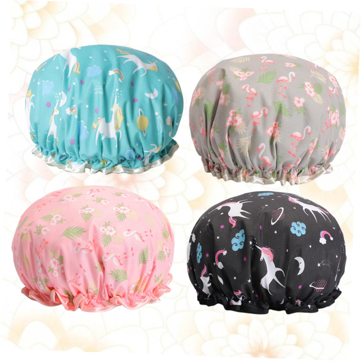 FRCOLOR 12stücke Teiliges Wasserdichte Duschhauben Aus Elastischem Material Doppel-layer-badekappen Für Spa Und Reise Beliebte Designs Flamingo Flamingo Blau Pegasus