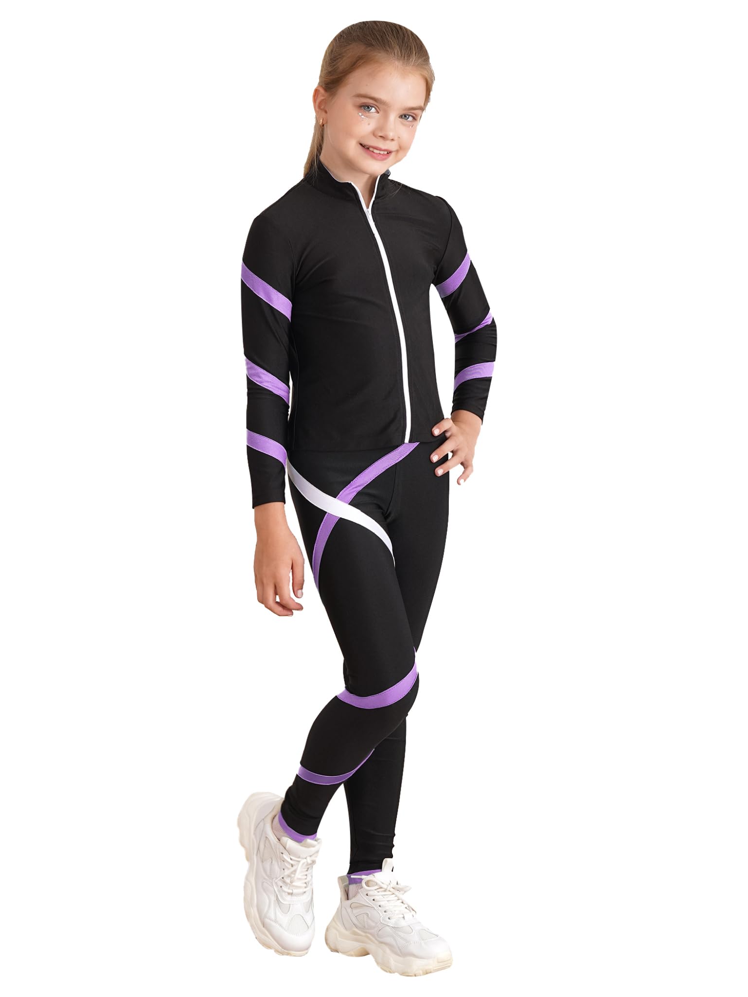 Lejafay Mädchen Tracksuit Kunstlauf Speedanzug Mit Langärmeligem Sweatshirt Reißverschluss Und Eislauf Leggings Gymnastikanzug
