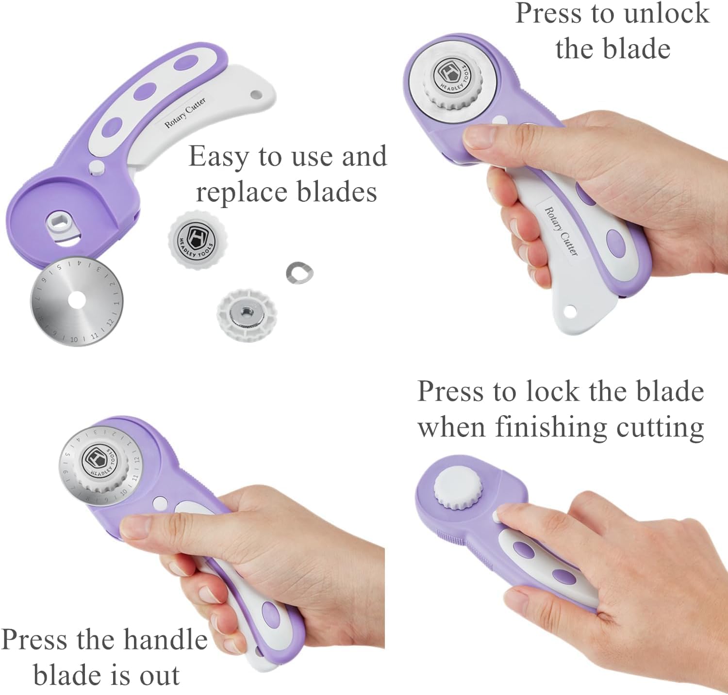 Rotary Cutter Set Purple - Quilting Kit incl. 45mm Fabric Cutter, 5 Replacement Blades, A2 Cutting Mat, Acrylic Quilting Ruler, Sewing Clips, Craft Knife Set, Ideal for Crafting, Sewing, Patchworking