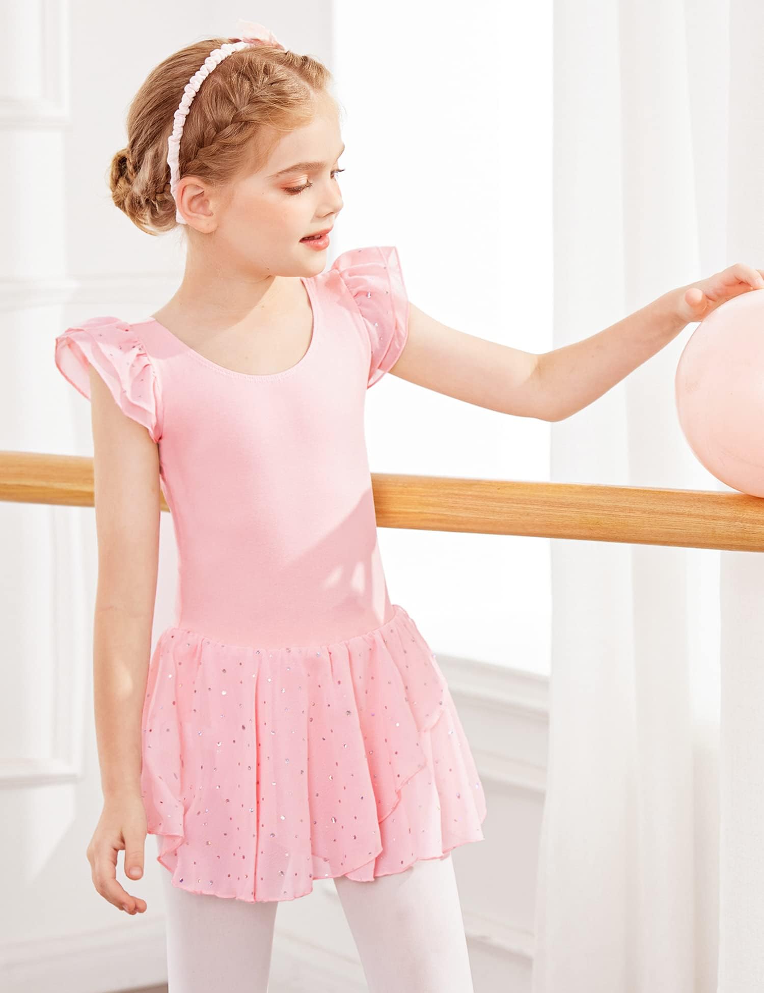 Trudge Ropa de Ballet para Niñas - Vestido Manga Corta de Algodón con Leotardo y Falda Tutú - Traje de Baile