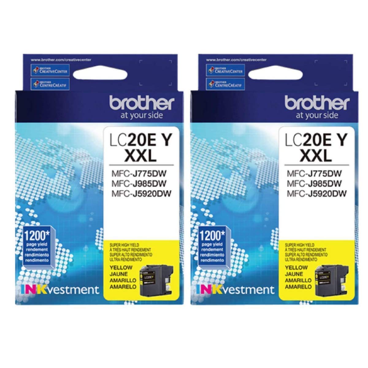 Brother LC20EY - Cartuccia d'inchiostro giallo ad alta resa, confezione da 2