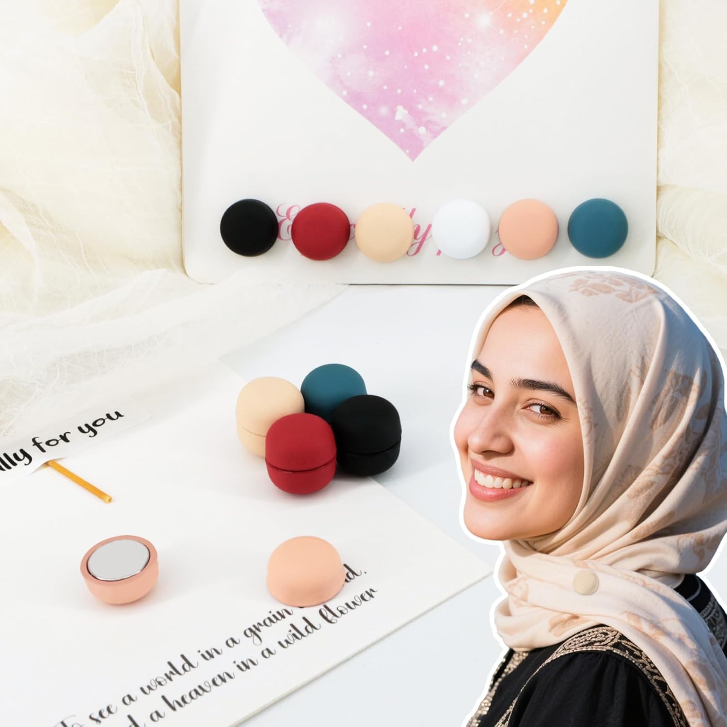 12 Pairs Hijab Magnets Strong Hijab Pins for Women Pinless Magnetic Clothing Clips for Scarf Veil Shirts Dress Muslim Islamic Gifts for Women - Round - Image 6