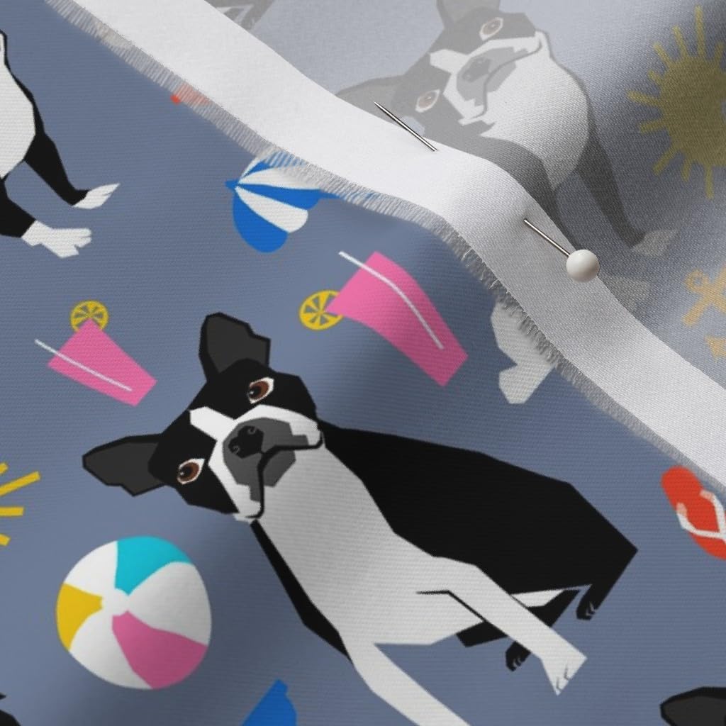 Spoonflower Fabric - Terrier Beach Fun Cute Summer Tropical Dog Terriers Printed on Organic Cotton Sateen Fabric by the Yard - Sewing Quilting Apparel Home Decor