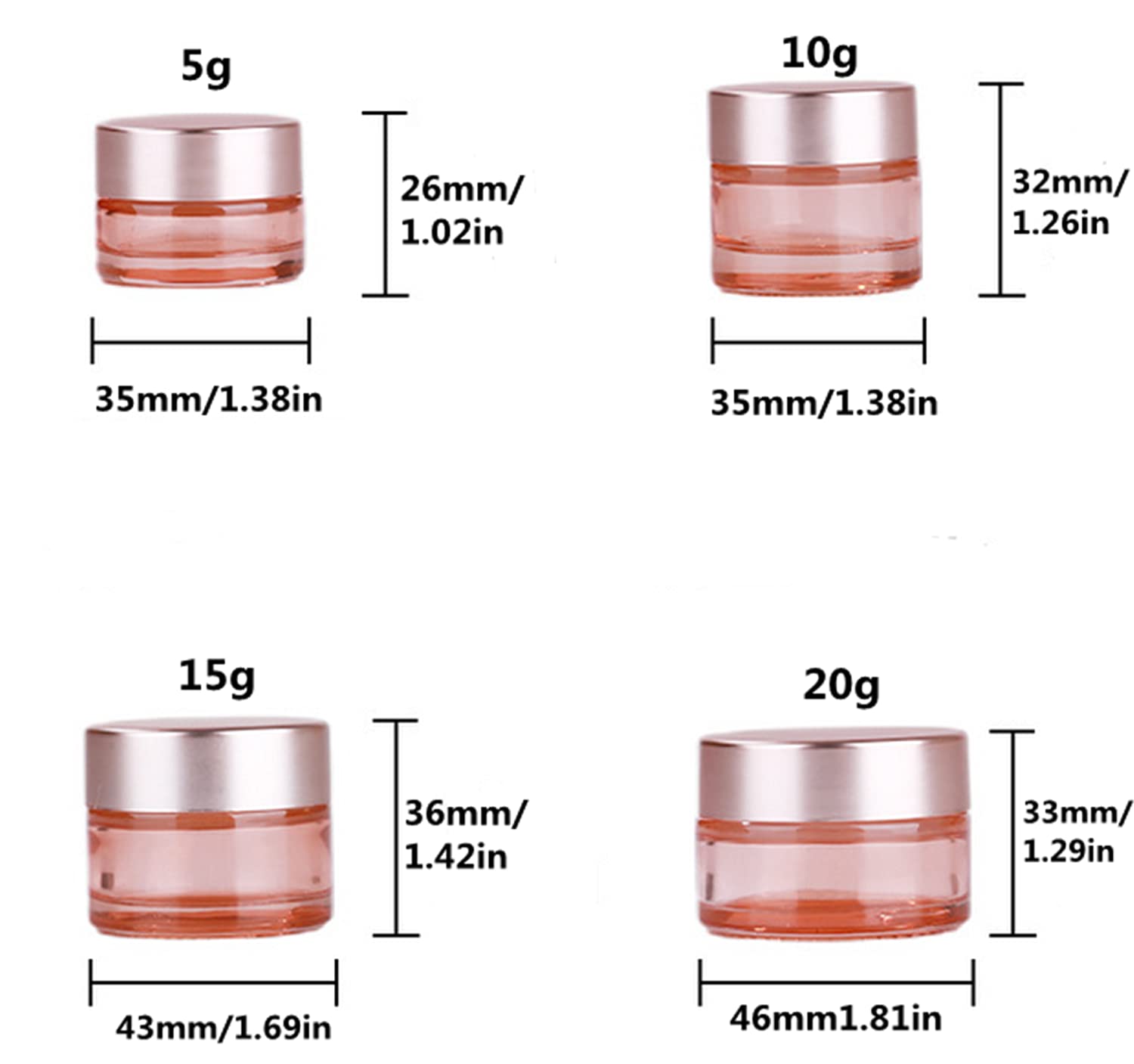 Healthcom 10 Packs 10 Gram/10ml Empty Jars Pink Glass Cosmetic Jar Pot Bottles with Rose Gold Lids Refillable Cosmetic Container Eye Cream Jar Pot Vials for Makeup Lotion Face Eyeshadow Lip Balms : Beauty & Personal Care