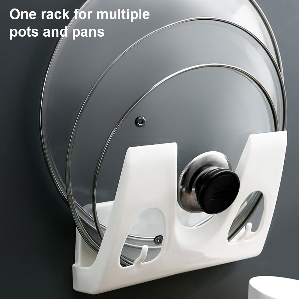 Juego de 10 soportes para tapas de ollas, autoadhesivos, para colgar en la pared, espátulas para colgar en el hogar, herramienta de cocina, estante sin perforaciones, color blanco
