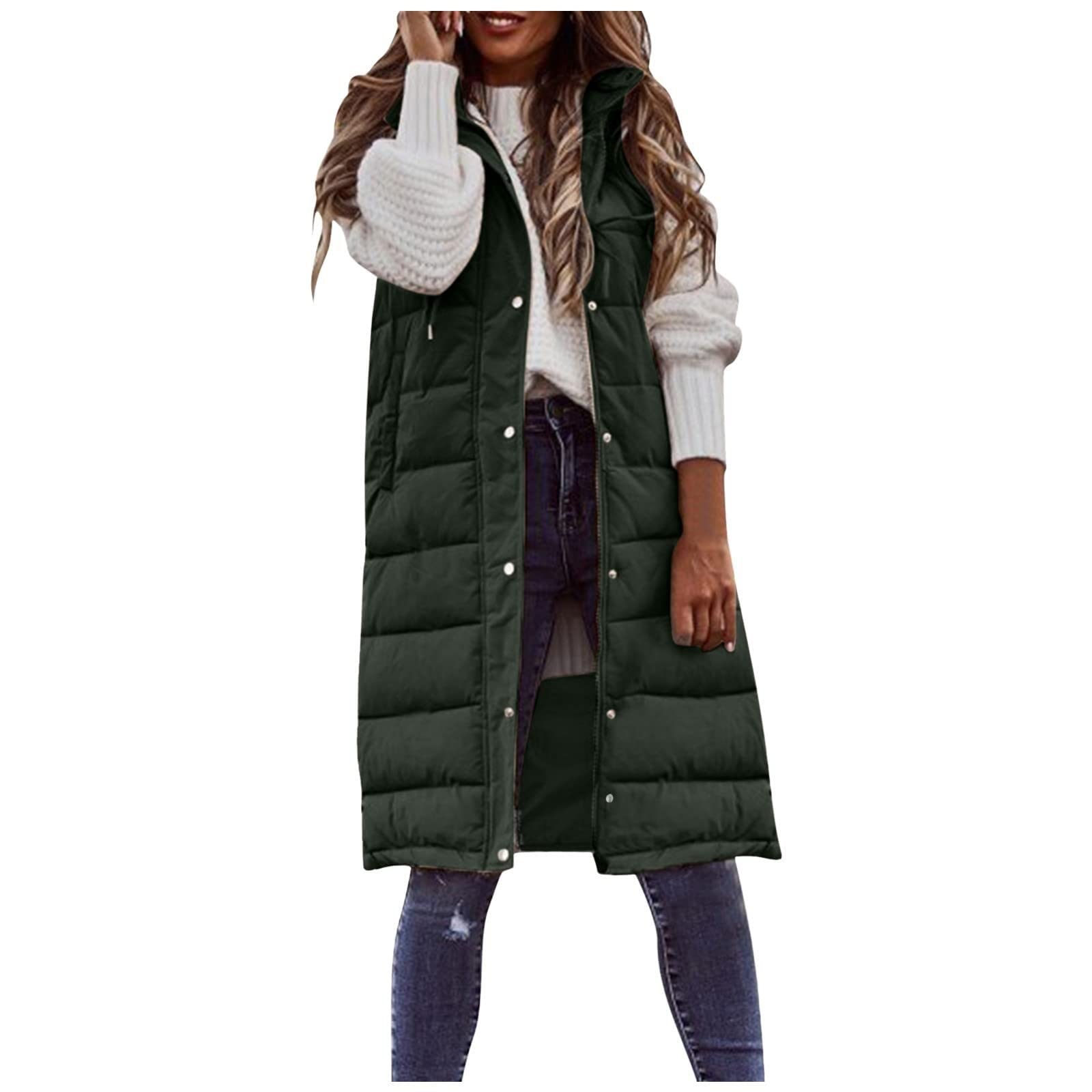 Gilet Matelassé Dames sans Manches Dames À Capuche Manteau d'hiver Gilet Épais Veste sans Manches Gilet Matelassé pour Dames Coupe-Vent Dessus Puffer Gilet (Color : Army Green, Size : 4XL)