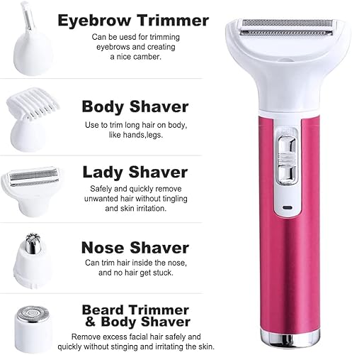 Miniatura 3 de Maquinilla de afeitar eléctrica 5 en 1 para mujeres, eliminación de vello corporal, nariz, afeitadoras faciales, cejas, piernas, axilas, área de