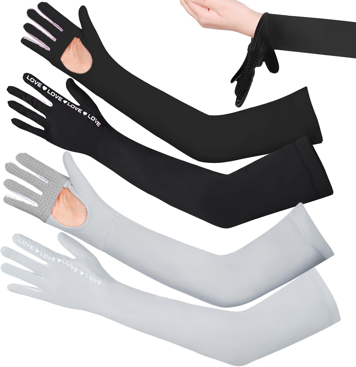 2 Pairs UV Protection Gloves Full Arm Sunblock Gloves with Ventilation Holes, Summer Sun Protection Gloves for Driving