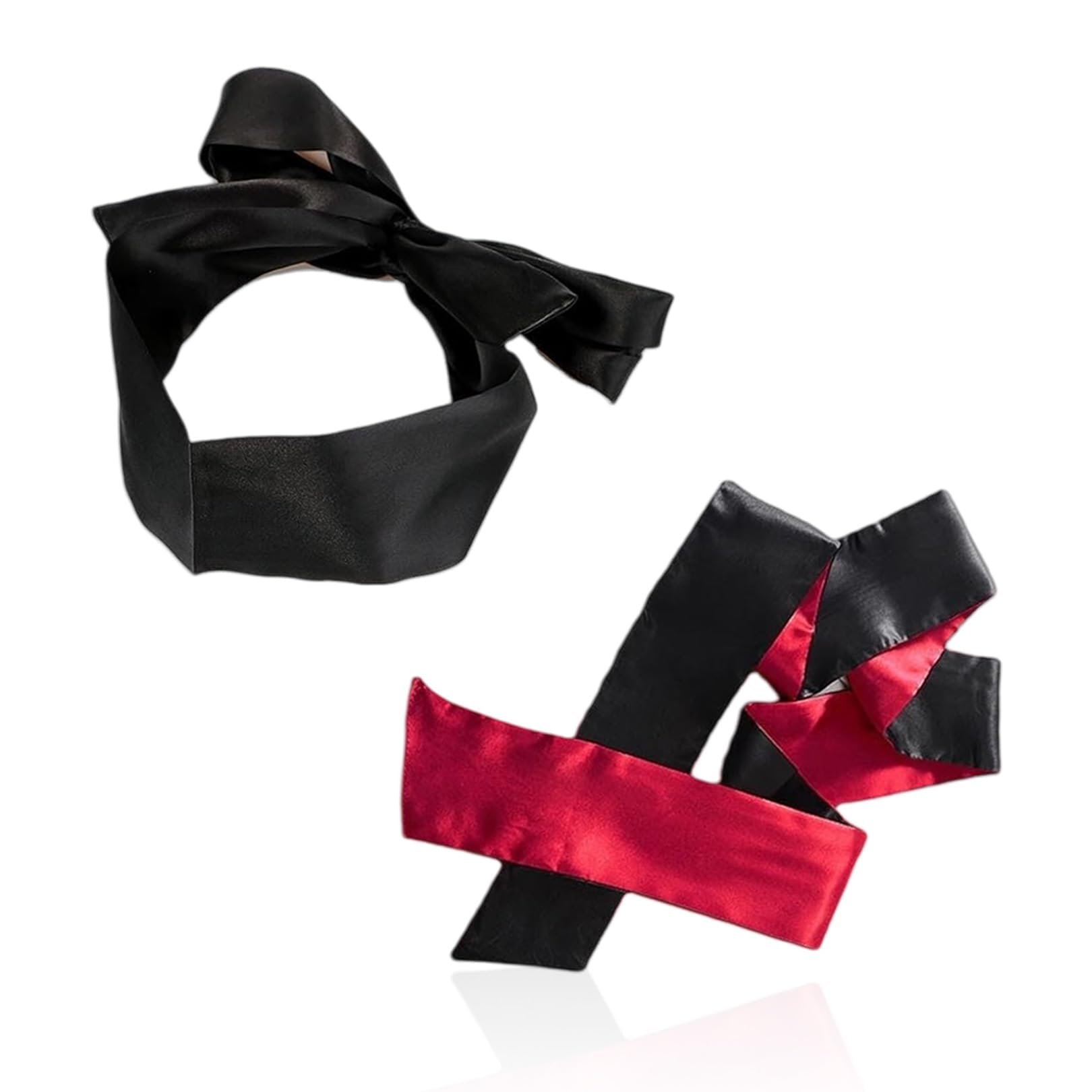 Set di 2 bendaggi per adulti, morbidi e confortevoli, per coppie, regolabili, in raso, per adulti, regalo per San Valentino, viaggi, meditazione (nero rosso)