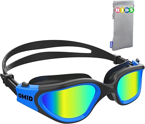 Miniatura 8 de OMID Kids Swim Goggles, P2mini Polarized Swimming Goggles Comfortable for Age 6-14 Lente roja A2-espejo marco negro rojo,A0-espejo azul lente negro