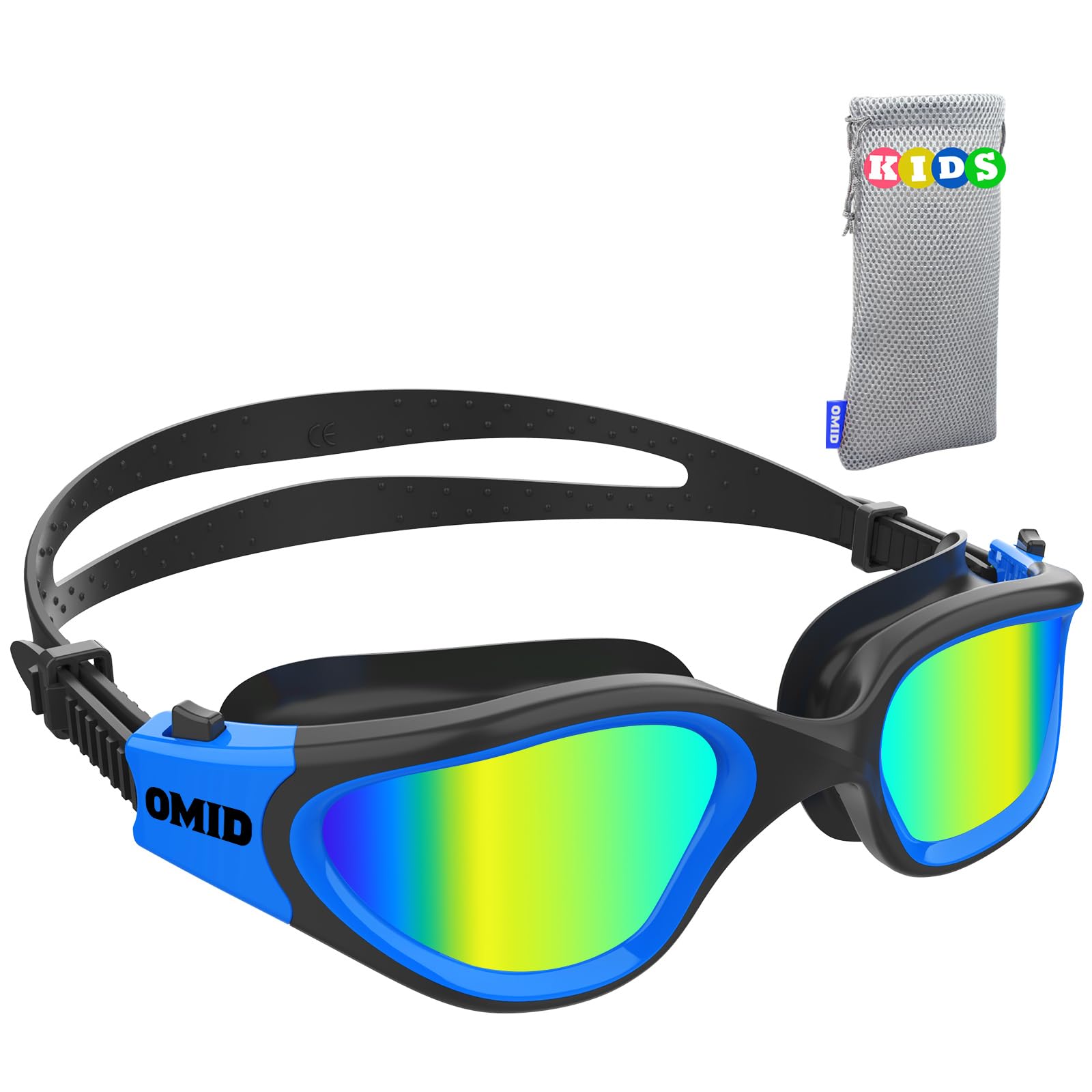 OMID Kids Swim Goggles, P2mini Polarized Swimming Goggles Comfortable for Age 6-14 (G1MINI-BlackBlue-Gold)