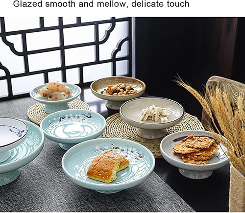 Miniatura 5 de Kelendle Tazón de cerámica con pie redondo para pedestal cuenco decorativo de fruta plato de servir postre bandeja de exhibición de copas trifle