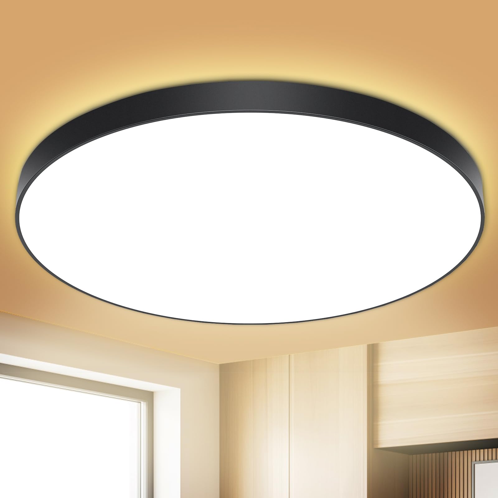 OUILA Plafoniera LED Soffitto 24W, Lampada da Soffitto 3000K 2000LM Plafoniera Bagno IP44 Impermeabile Rotonda Ø28CM Lampadario LED Moderna Luce Soffitto per Cameretta, Cucina, Soggiorno, Balcone