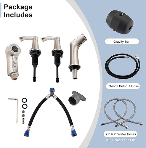 Miniatura 7 de Grifo de baño de 3 agujeros con rociador extraíble, grifo de baño de 8 pulgadas, grifo de tocador de dos manijas con líneas de suministro cUPC,