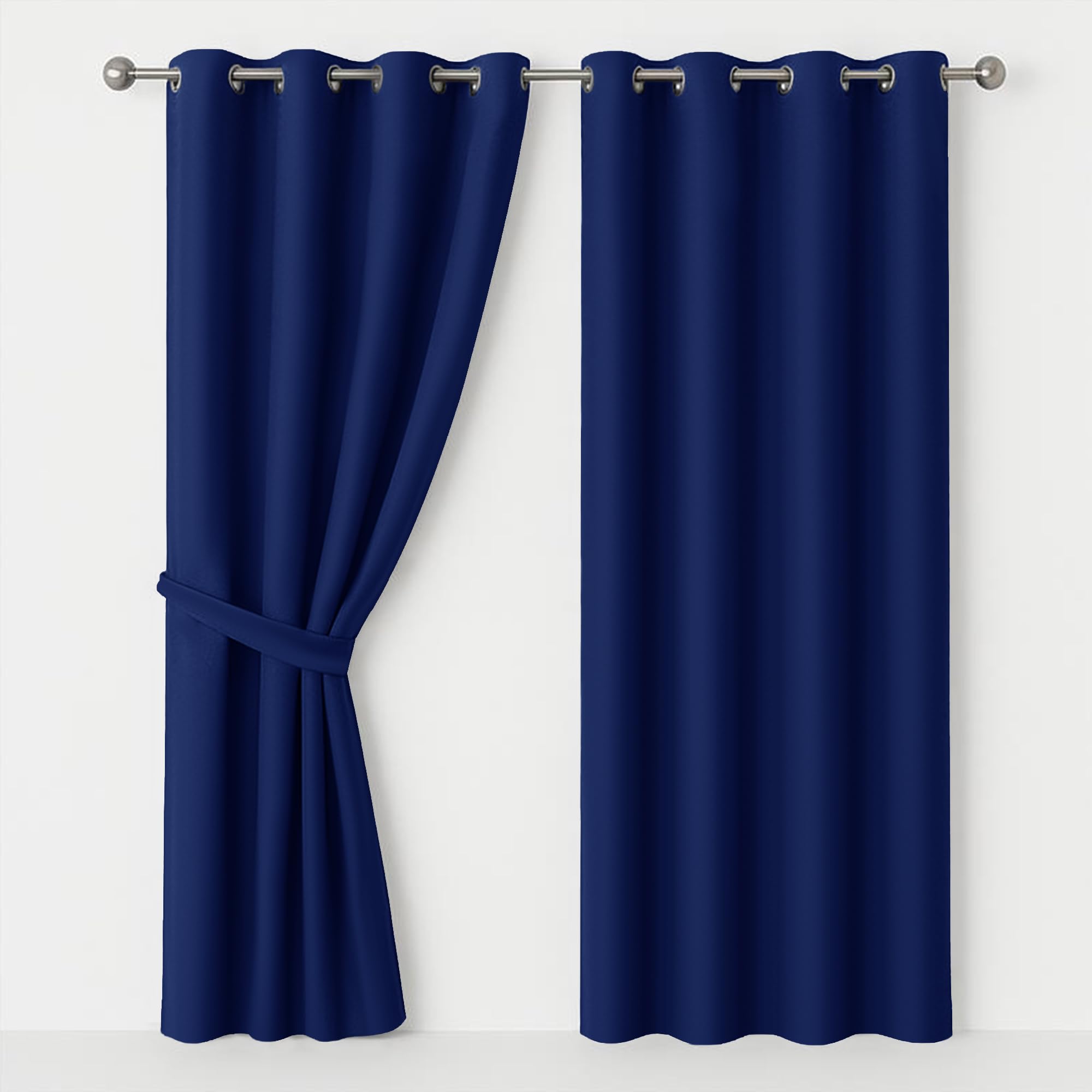 Ameha Navy Eyelet Blackout Curtains For Home Décor 66X54 Inch Soundproof Drape Thermal Insulated Black Out Curtain 2 Panels With Tiebacks