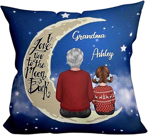 Love You to The Moon and Back - Almohada personalizada para abuela, almohada personalizada para mamá, regalos para abuela mamá de hija nietos, Día