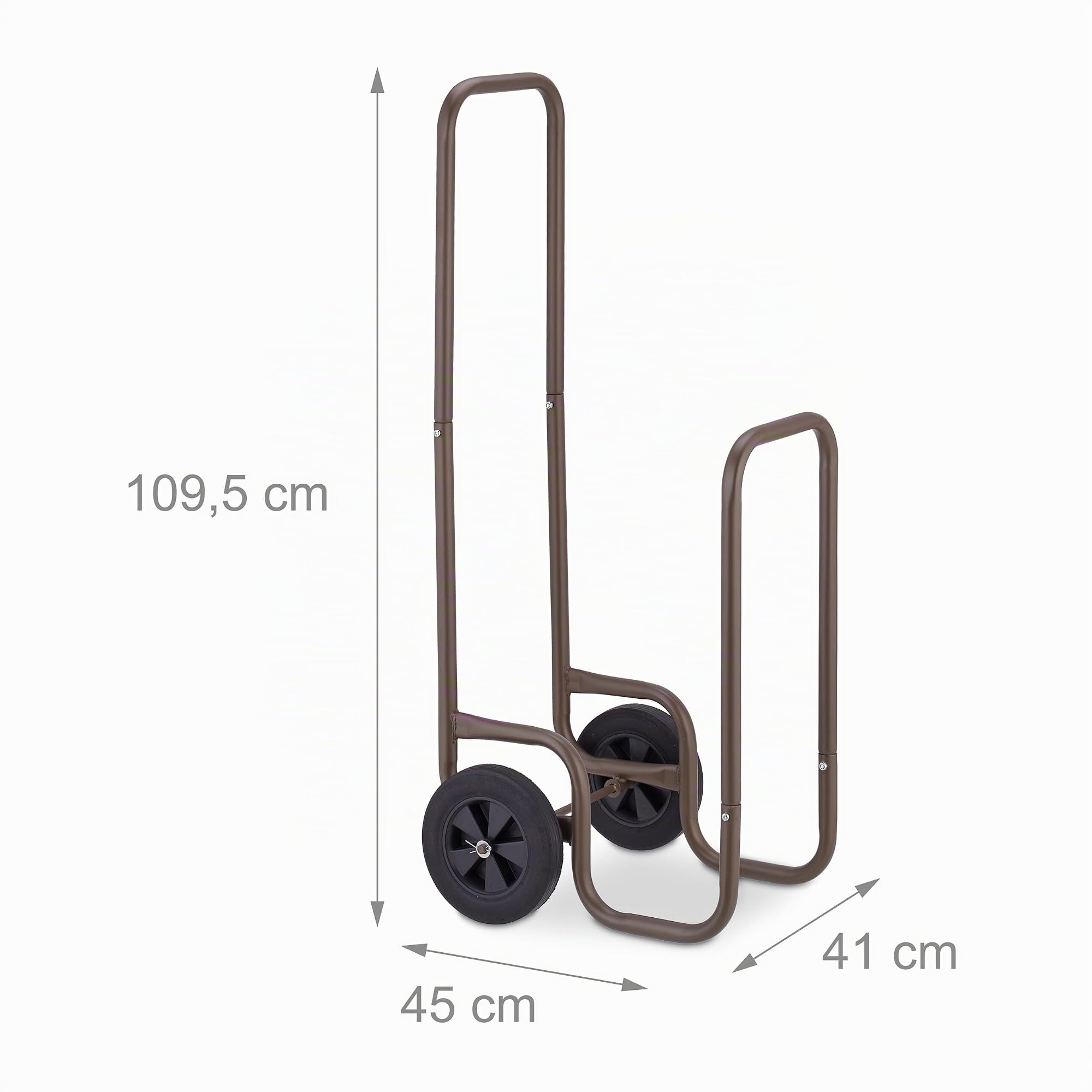 Relaxdays Range-bûches Mobile, 2 Roues, Jusqu’à 60 kg, pour bûches Standards, Support Bois de Chauffage, Acier, Marron