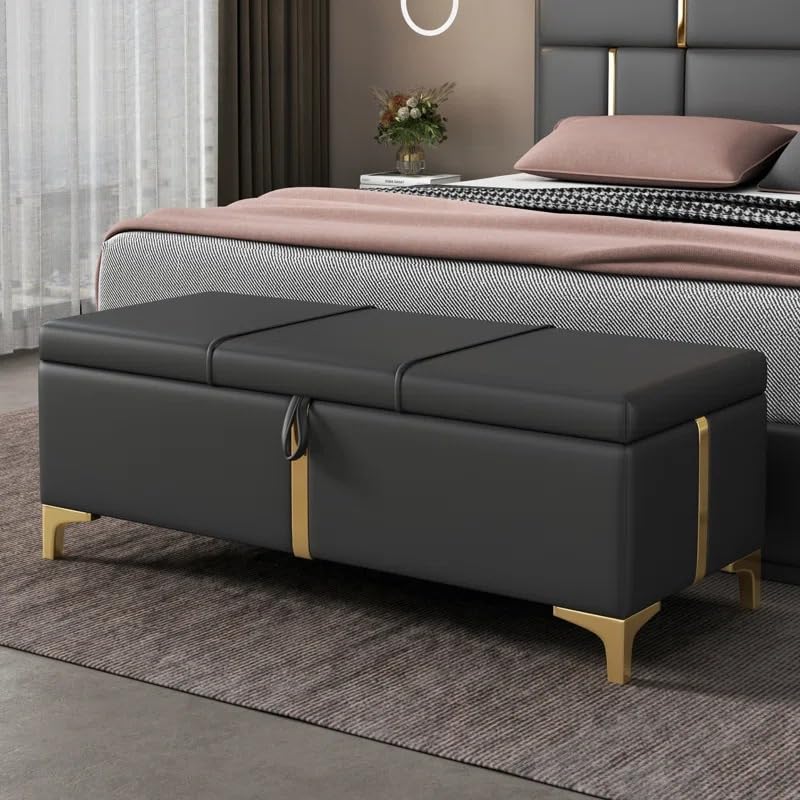 Image of LEGACY OF COMFORT Varvara Upholstered Ottoman Storage Bench for Living Room Velvet Chest for Sofa Couch Bedroom Entryway Ottoman (Black)