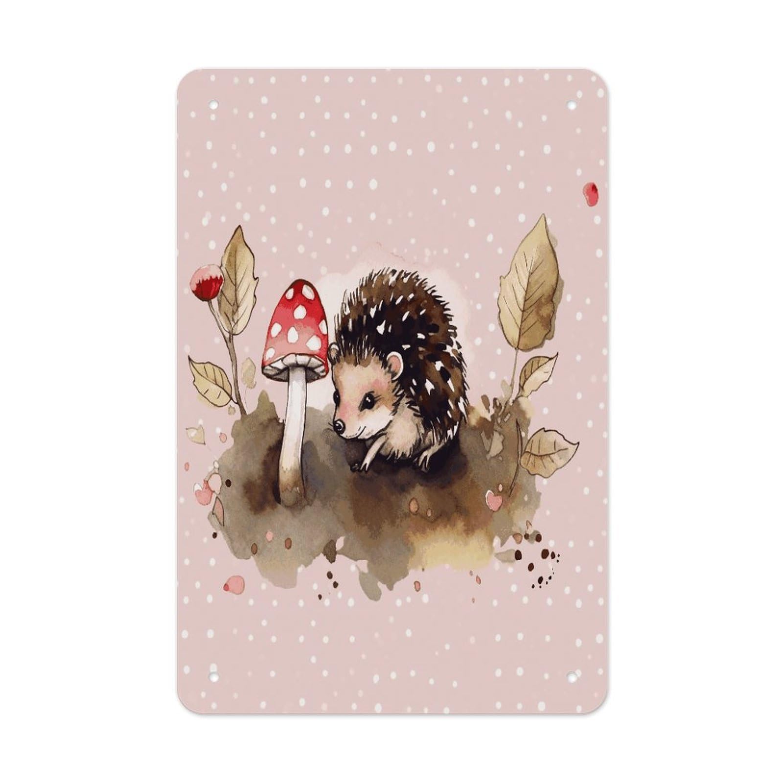 Btcowzrv Style Hedgehog Watercolor Painting Metal Tin Sign Wall Decor Hanging Plaque