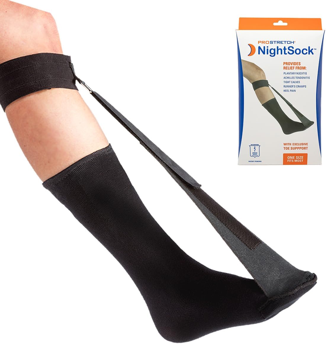 ProStretch Night Sock for Plantar Fasciitis and Achilles Tendonitis, Alternative to Night Splint, Includes Toe Support for Comfort, OSFM.