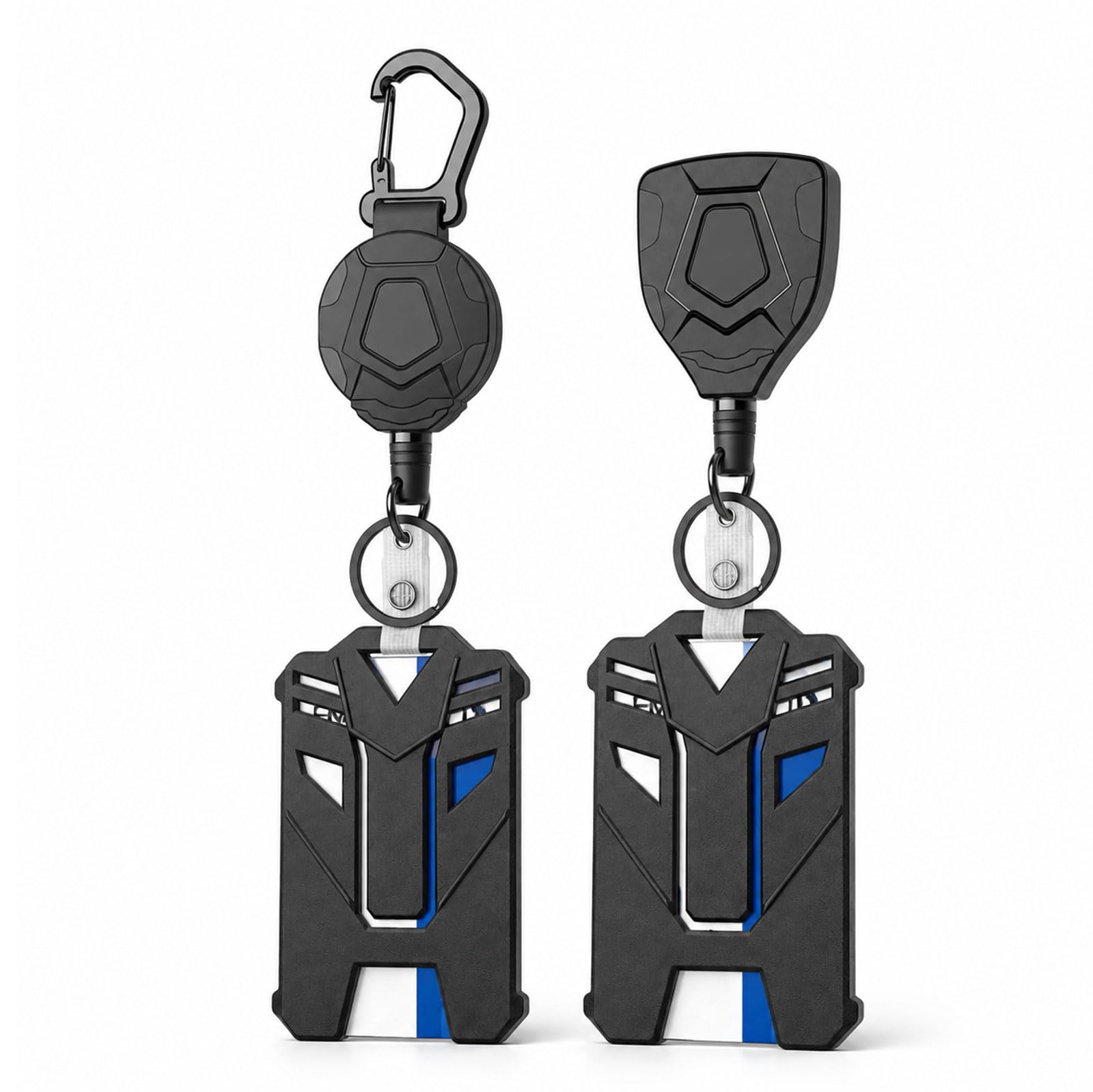 Vesavifaka 2 Pieces Retractable Keyring with ID Holder, ID Badge Holder with Belt Clip, Badge Holder with 60 cm Steel Cord and Key Ring, Retractable Lanyard 8.0 oz