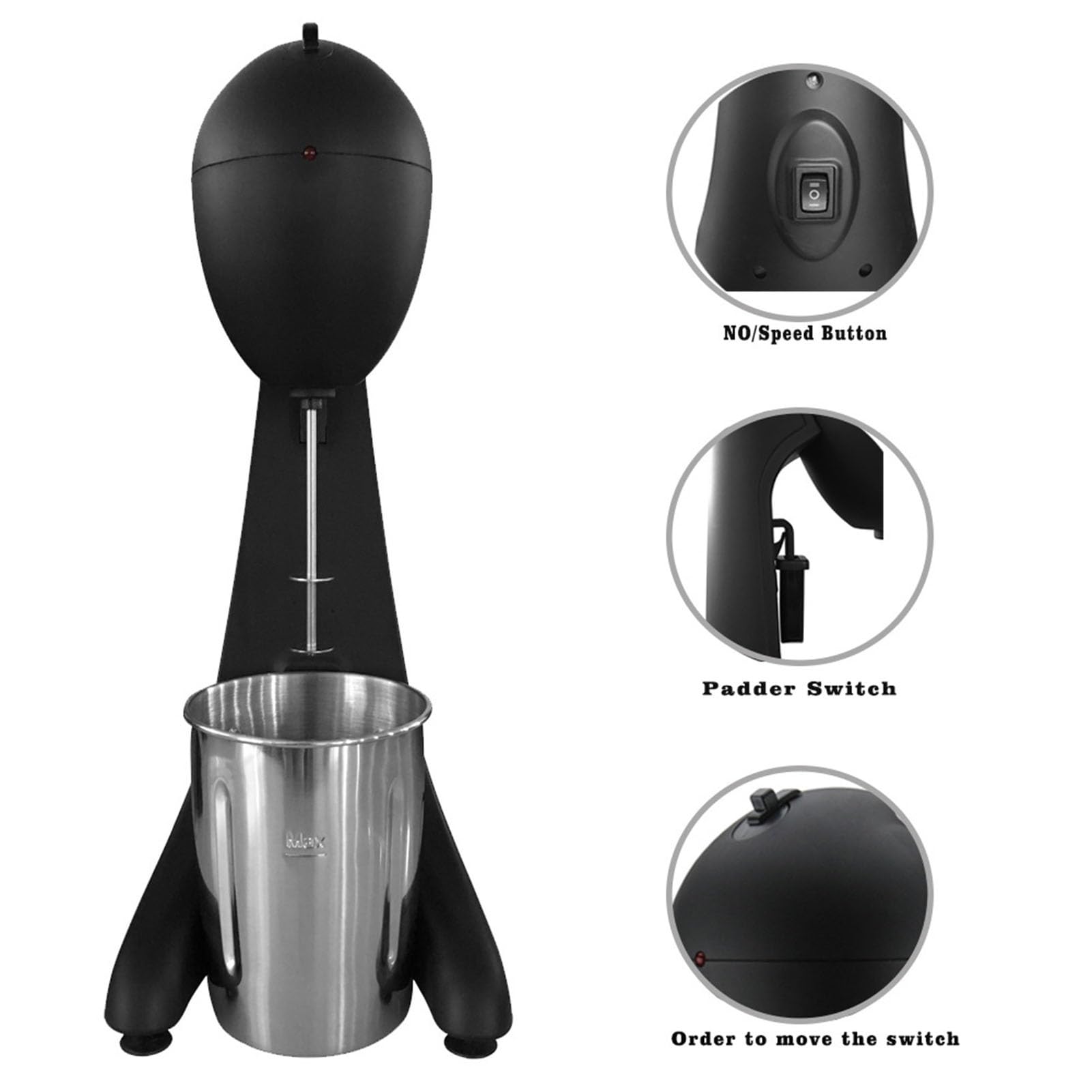 Mélangeur électrique à milkshake - Mélangeur automatique à 2 vitesses en acier inoxydable avec tasse à mélanger pour milkshakes et boissons