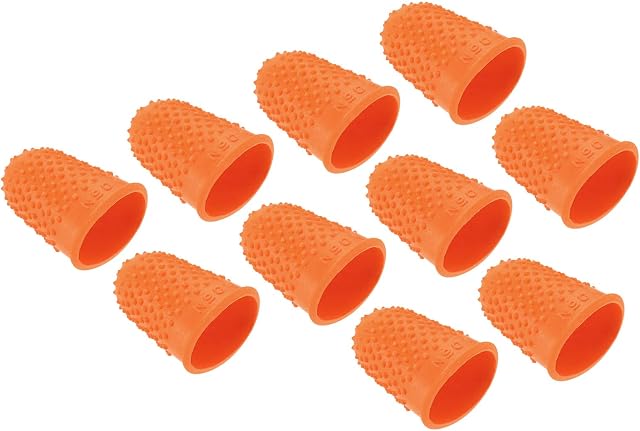 PATIKIL 0.71x1.1 Inch bouts de doigts en caoutchouc, 10 Pack Silicone Thumb Fingertip Protecteur Couvres Pads de garde Poignées épaisses pour le comptage de bureau couture, Orange petite taille