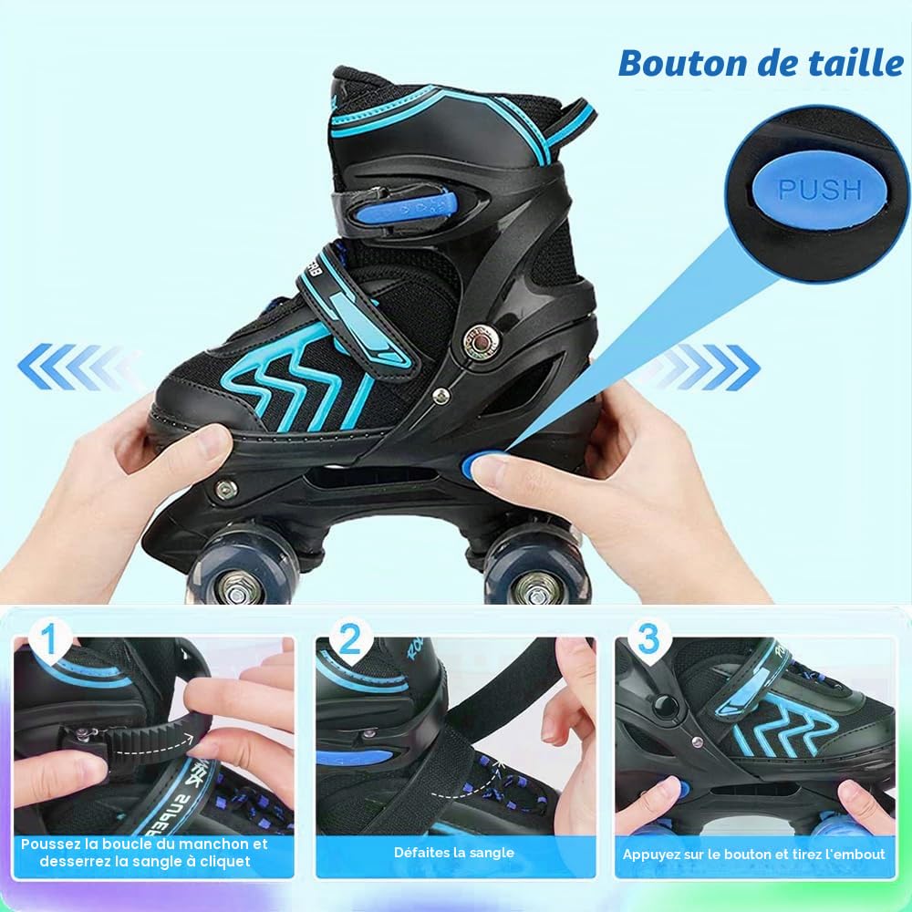 Rollers en Ligne pour Enfants Garçon, Patins à roulettes Réglables | avec Lacets et Roues LED Lumineuses, Idéal pour Les Loisirs, Le Sport, Blue (L)