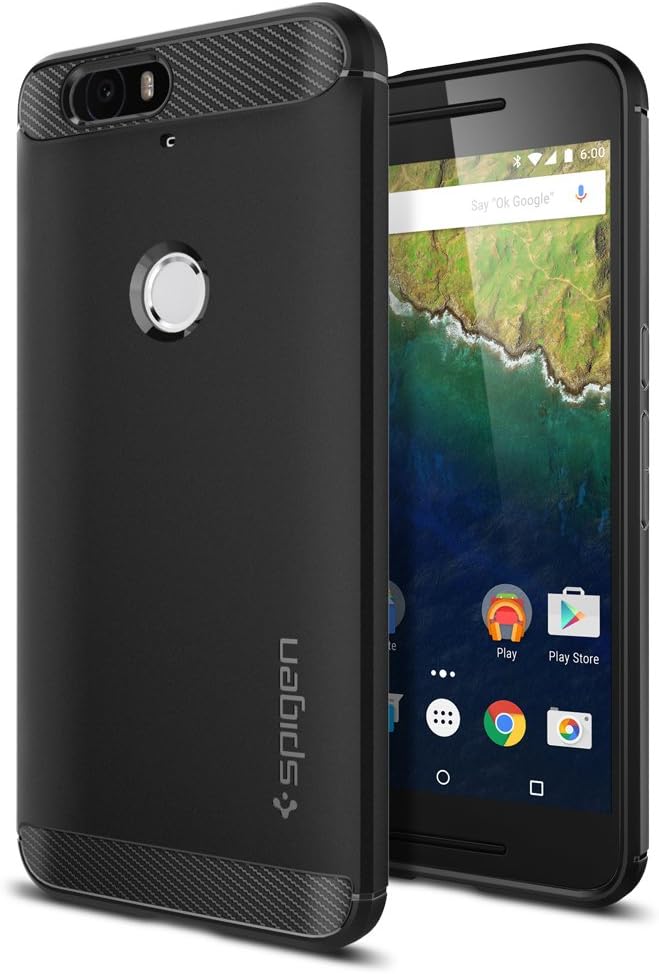 Spigen Rugged Armor Nexus 6P Case with Resilient Shock Absorption and Carbon Fiber Design for Nexus 6P 2015 - Black