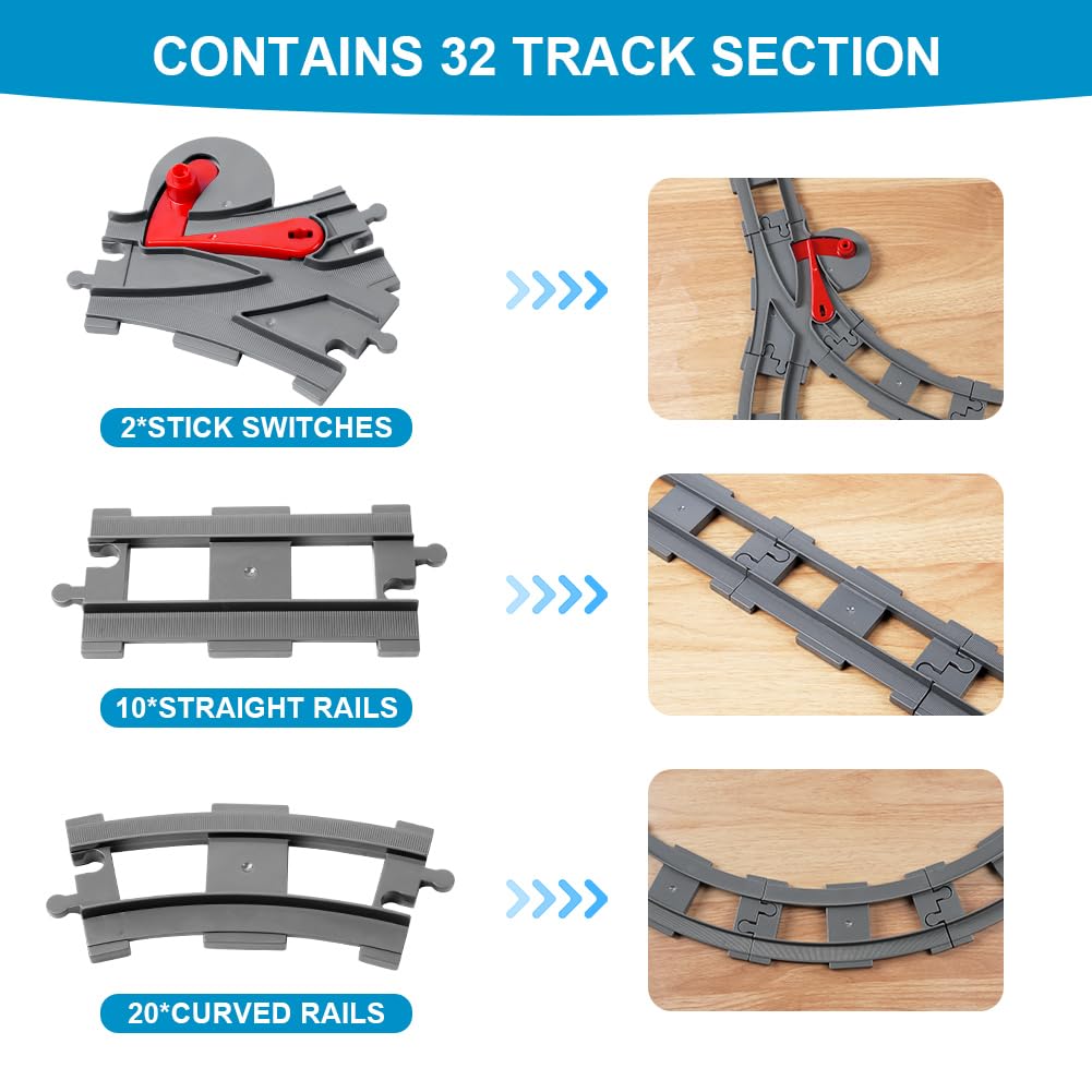 HOTUT 26 PCS City Train Tracks, City Railway Rails for Train Construction Toy Set Compatible with All Major Brand - Image 3