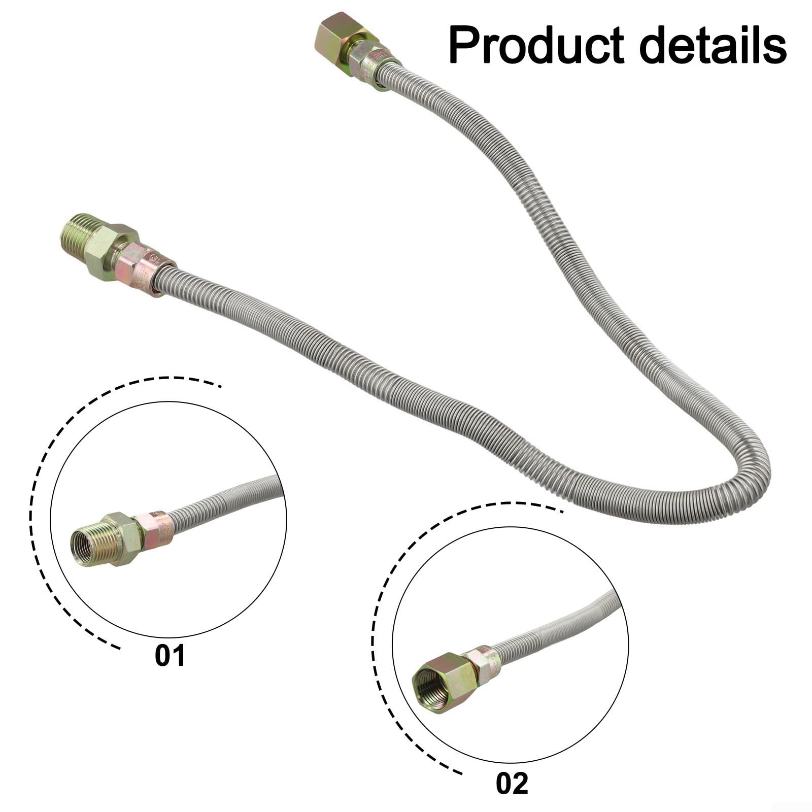 Flexible Gasleitung Propangasschlauch Edelstahl 304 Pfeiffreies Design Für Außen Innen Heizung Feuerstellen Kamine Silber 30 Zoll 3/8 Zoll UV-Schutz Für Gasgeräte Anwendungen