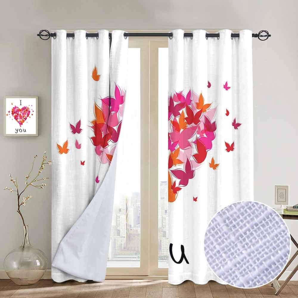 NUOMANAN Living Room Curtains Love Decor,Stylish Heart Figure Filled with Butterflies Soul Mate Real True Deep My Dear Valentines,Multi,Adjustable Tie Up Shade Rod Pocket Curtain 52"x72"