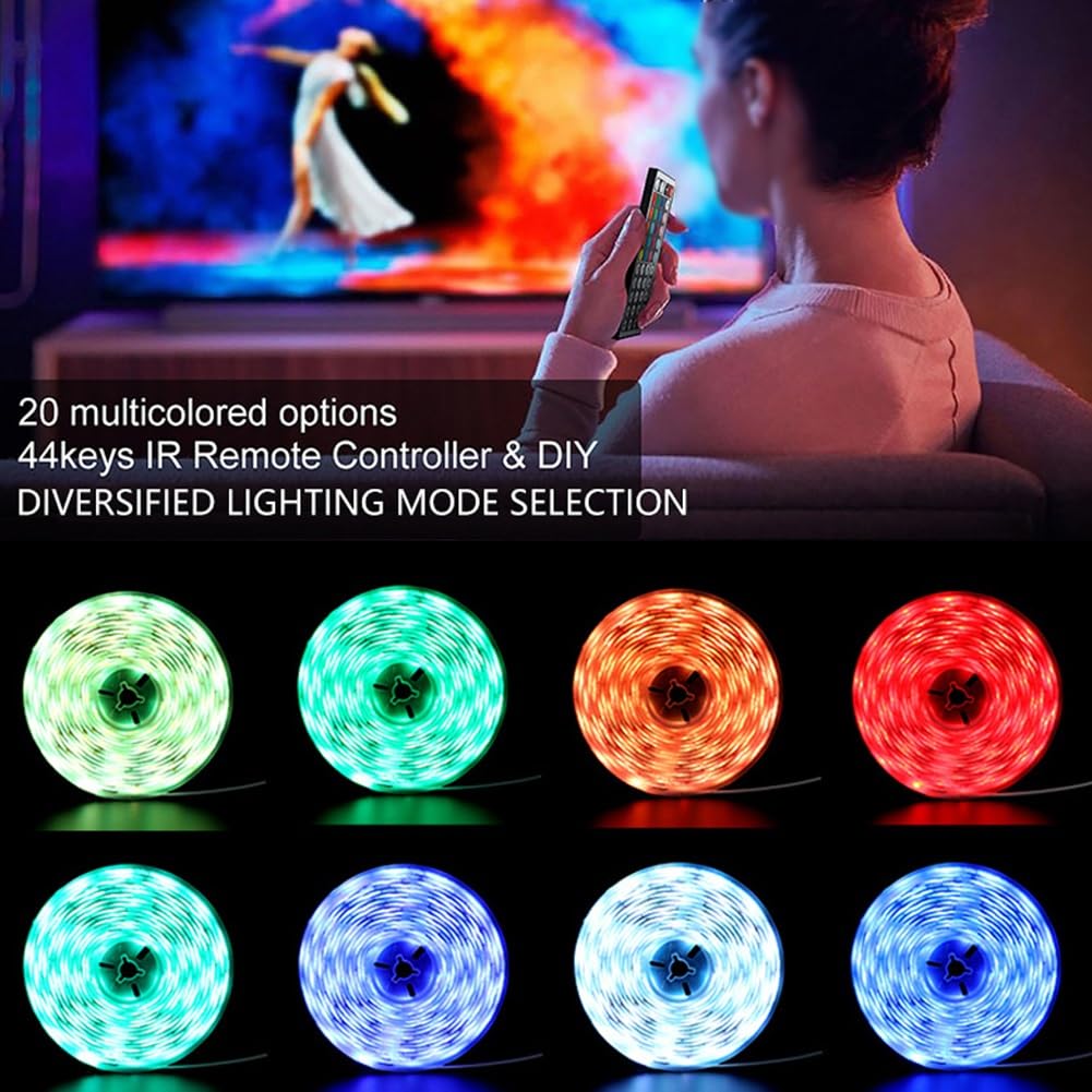 Tiras Luces Led Con Mando A Distancia Tiras Luz Led Impermeables 16.4ft/32.8ft LED TV Tira De Luz Ambiental Mando A Distancia Por Infrarrojos De 44 Teclas 16 Millones De Colores A Elegir(Bare Board,10