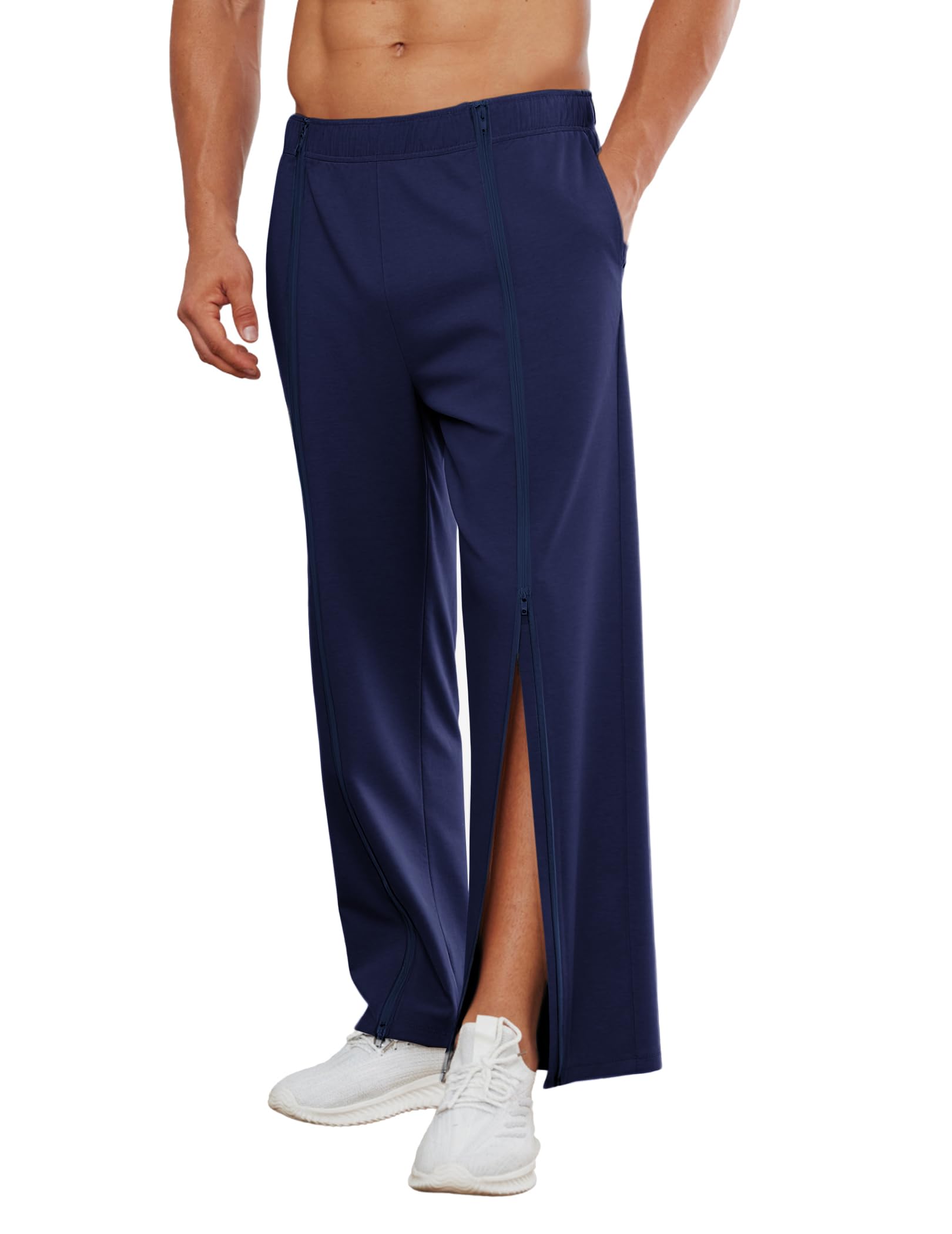 PINSPARK Pants da Recupero Pantaloni Sportivi Lunghi da Uomo con Cerniera Completa Pantaloni in Cotone strappabili Allenamento Larghi con Apertura Laterale e Tasche