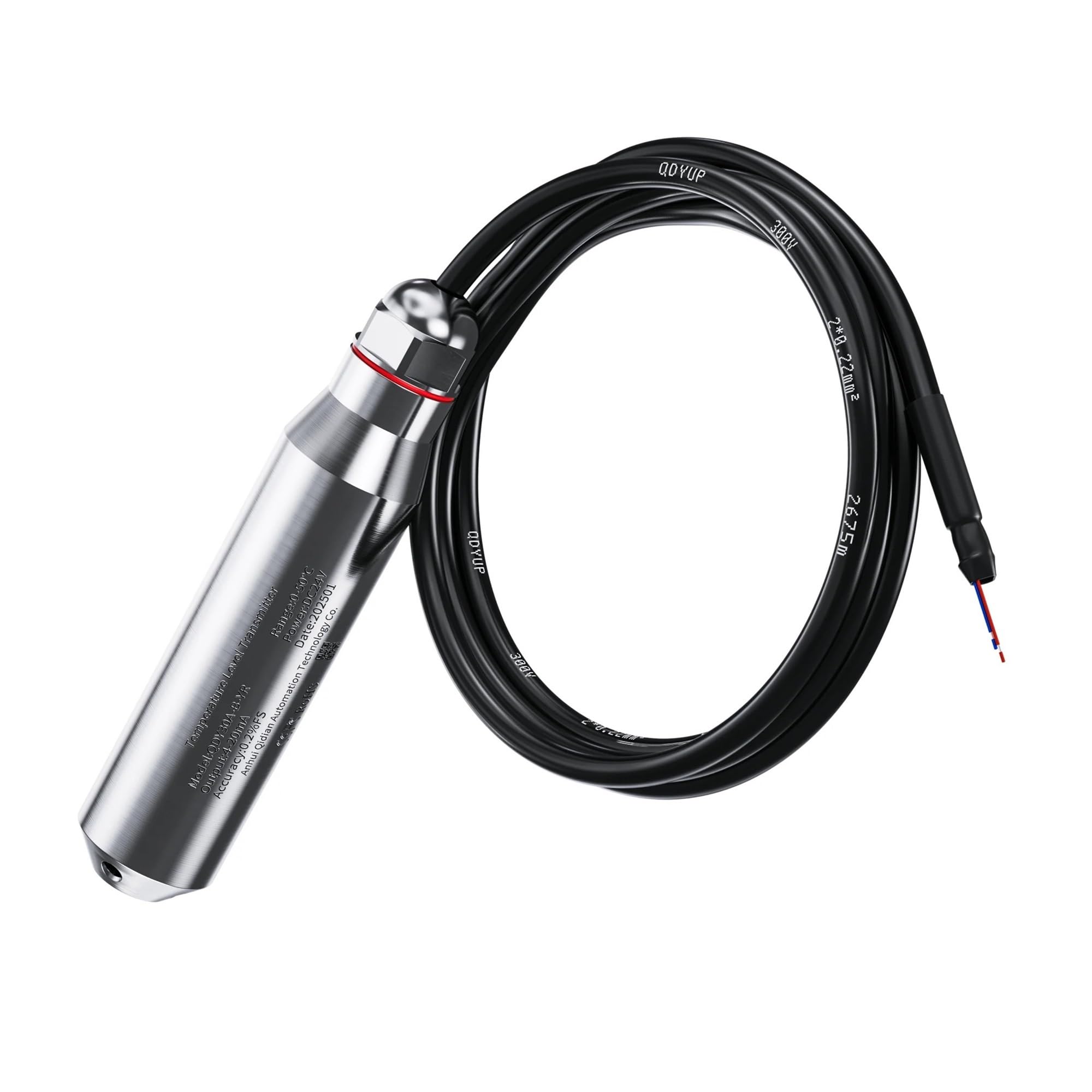 PEQYUACTE Water Level Sensor 0-5m to 4-20mA 0-10V 0-5V RS485 Liquid Level Sensor Transmitter Well Depth Sensor Level Transmitter(4-20ma,1M Range 4M Cable)