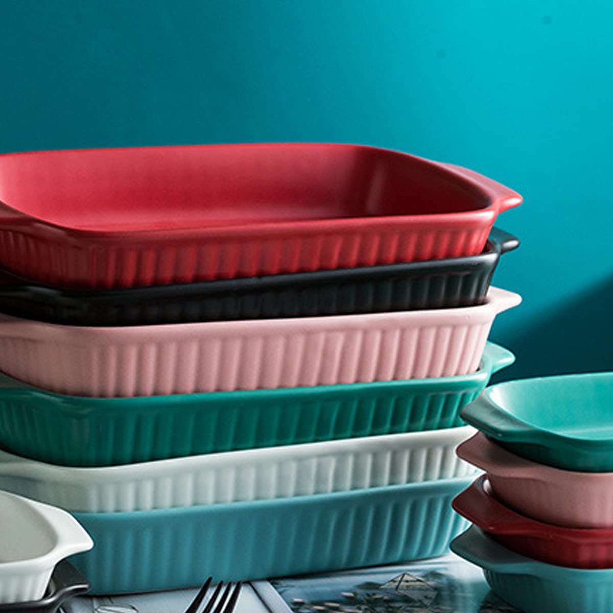 Porcelanowe naczynia do pieczenia, naczynie ceramiczne, naczynie do pieczenia, zestaw prostokątnych form do pieczenia, naczynie do zapiekania ciasta, lasagne, zapiekanka, 11,2 x 6,2 x 1,7 ca