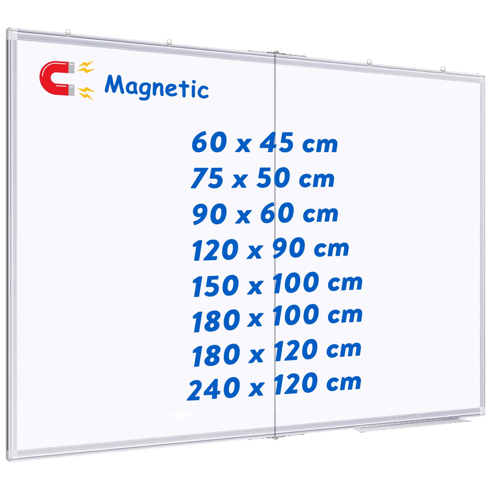 maxtek Whiteboard Magnetisch, 240 X120 cm Magnettafel Groß White Board Magnetwand mit 3 Whiteboard Stifte, 6 Magnete and 1 White Board Radiergummi, für Schule, Haus und Büro